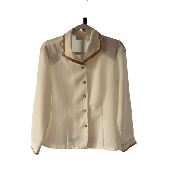 Susan Bristol Tops - Vintage 90’s Susan Bristol Cream Top with Subtle Suede Gold Accents